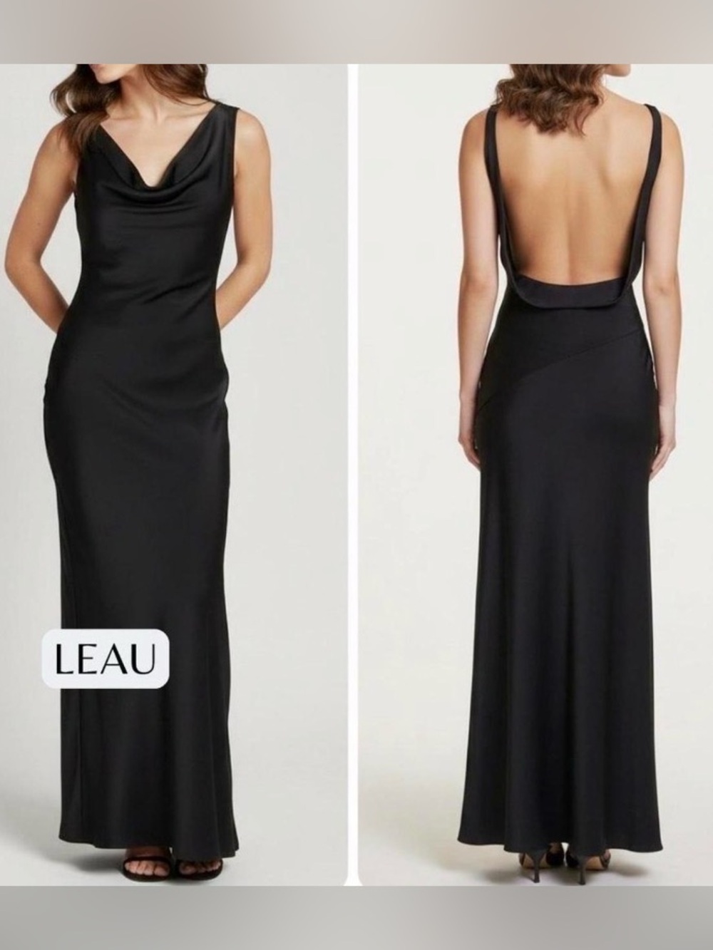 Leau Black Cowl Neck Backless Evening Gown